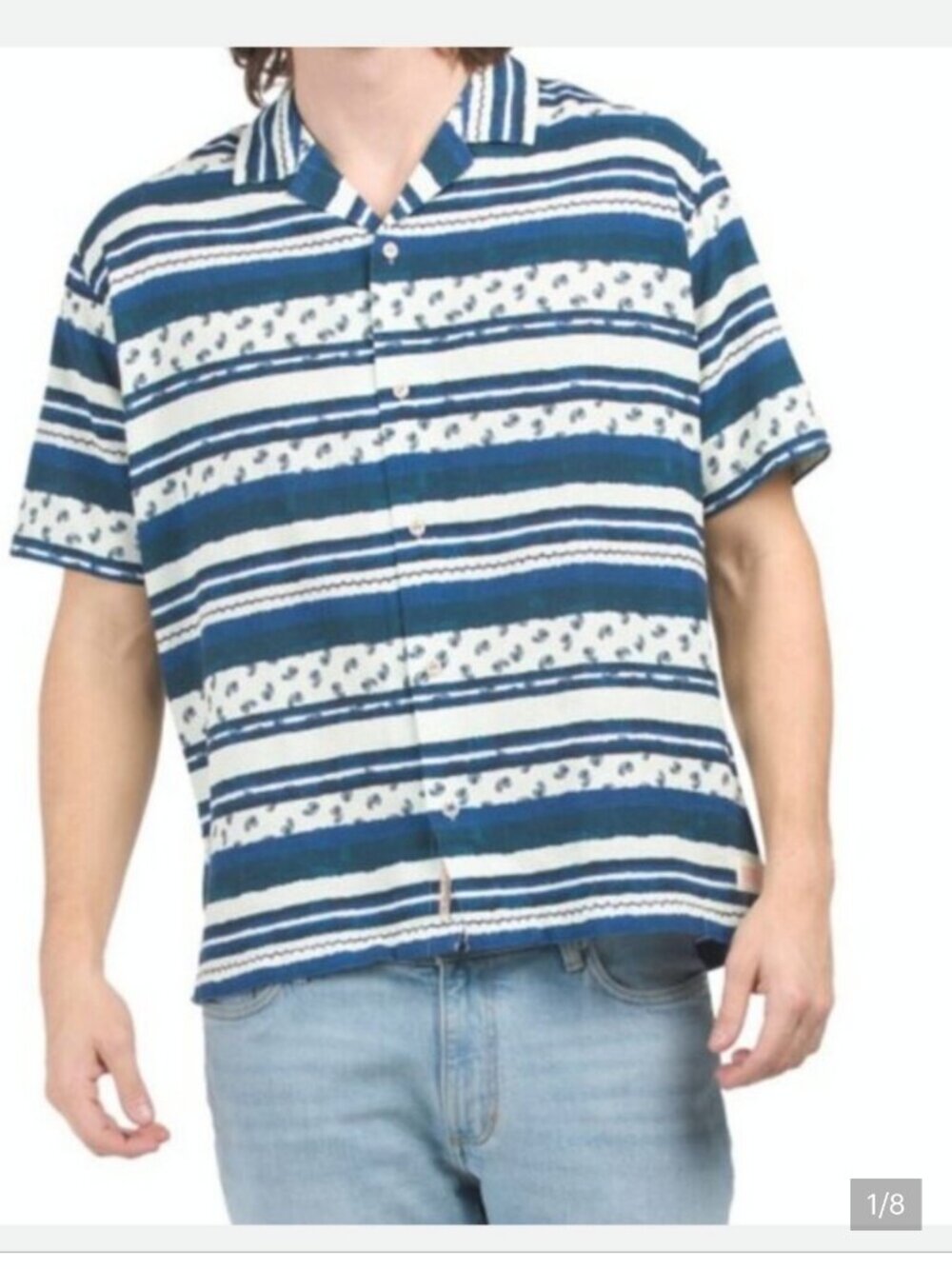 Scotch & Soda Navy and Cream Striped Short Sleeve Button-Up